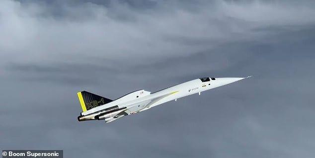 The XB-1 demonstrator aircraft took off from the Mojave Air & Space Port in California at 11:22am ET on Tuesday, soaring to 35,000 feet above the surface and hit 843 miles per hour - the speed of sound travels at 761 miles per hour The XB-1 demonstrator aircraft took off from the Mojave Air & Space Port in California at 11:22am ET on Tuesday, soaring to 35,000 feet above the surface and hit 843 miles per hour - the speed of sound travels at 761 miles per hour