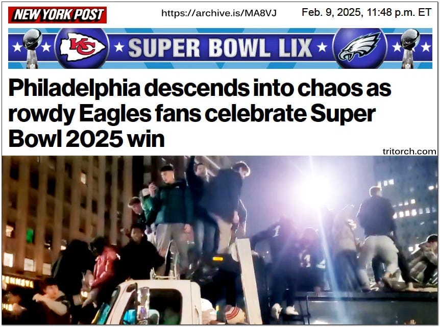 Philadelphia descends into chaos as rowdy Eagles fans celebrate their Superbowl 2025 win Philadelphia descends into chaos as rowdy Eagles fans celebrate their Superbowl 2025 win