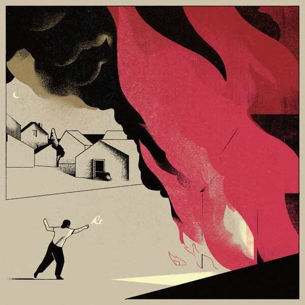 An illustration of flames and smoke engulfing a house and a lone person throwing a small cup of water at it to put it out. An illustration of flames and smoke engulfing a house and a lone person throwing a small cup of water at it to put it out.