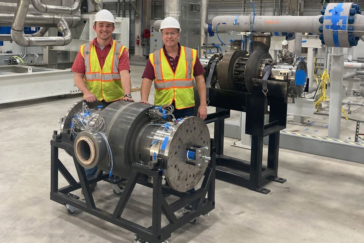 The 10 MW supercritical carbon dioxide turbine at the heart of the STEP pilot facility in Texas The 10 MW supercritical carbon dioxide turbine at the heart of the STEP pilot facility in Texas