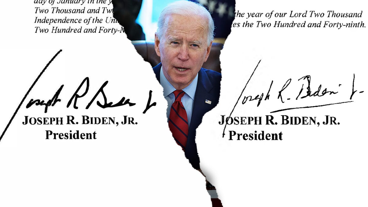 Biden center inside tear graphic of signatures Biden center inside tear graphic of signatures