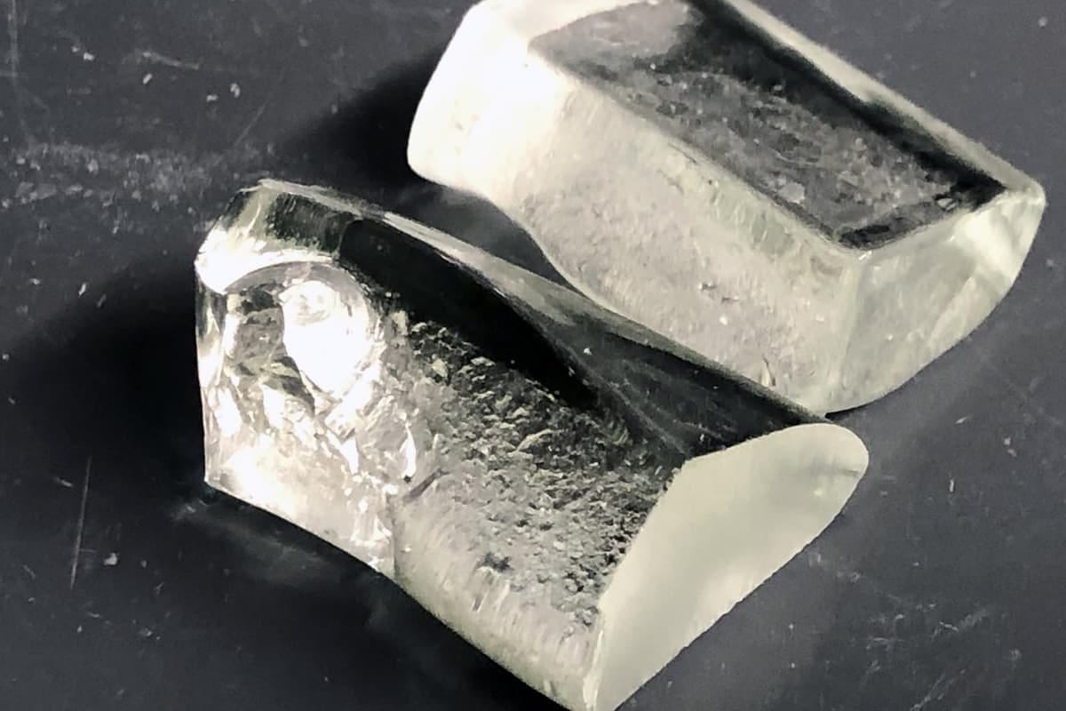 Samples of LionGlass, a new material that's at least 10 times more crack resistant than regular glass, and far more environmentally friendly to produce Samples of LionGlass, a new material that's at least 10 times more crack resistant than regular glass, and far more environmentally friendly to produce