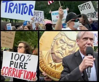 Protest Signs Outside of Trump's Crypto Dinner Protest Signs Outside of Trump's Crypto Dinner