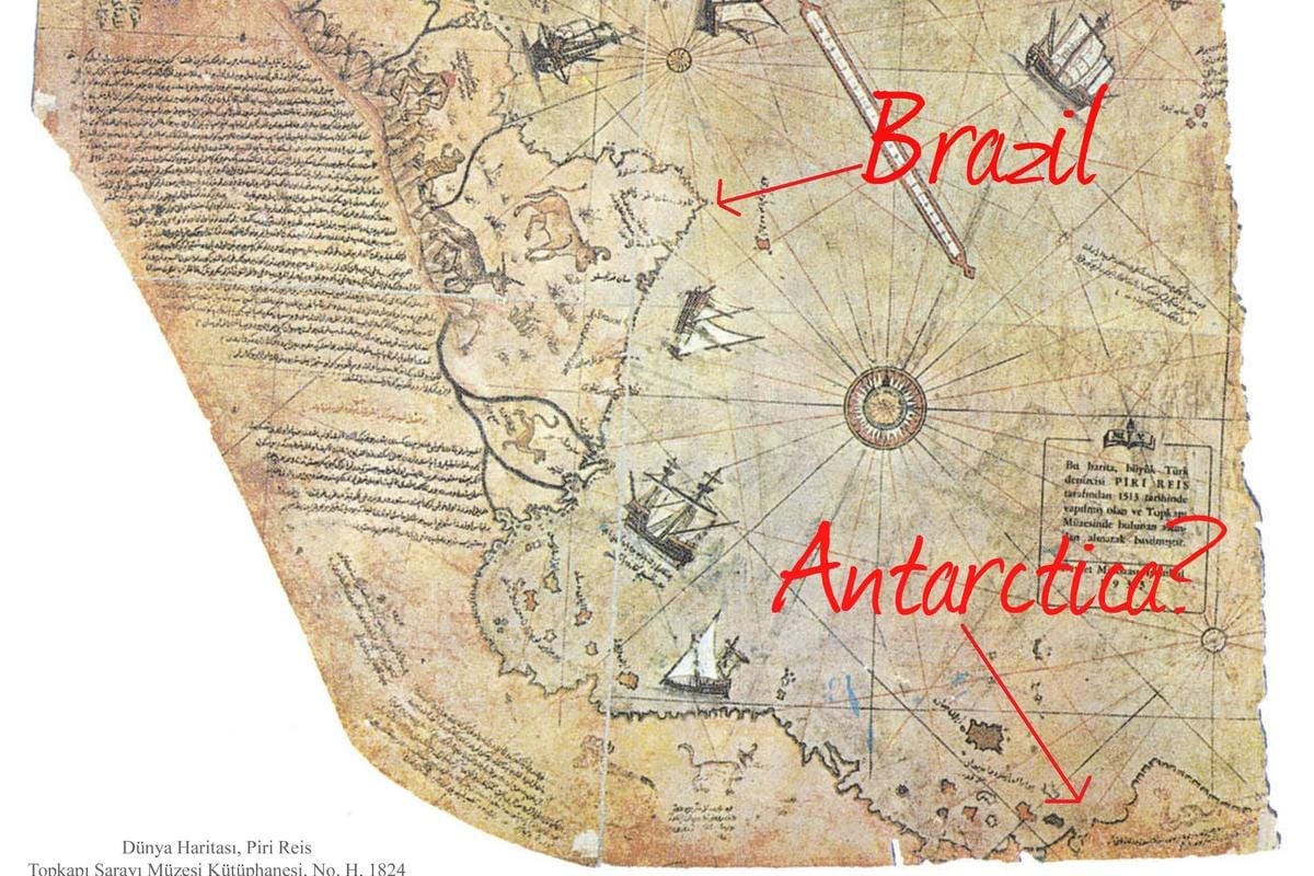 A portion of the Piri Reis map of 1513. (Public Domain) A portion of the Piri Reis map of 1513. (Public Domain)