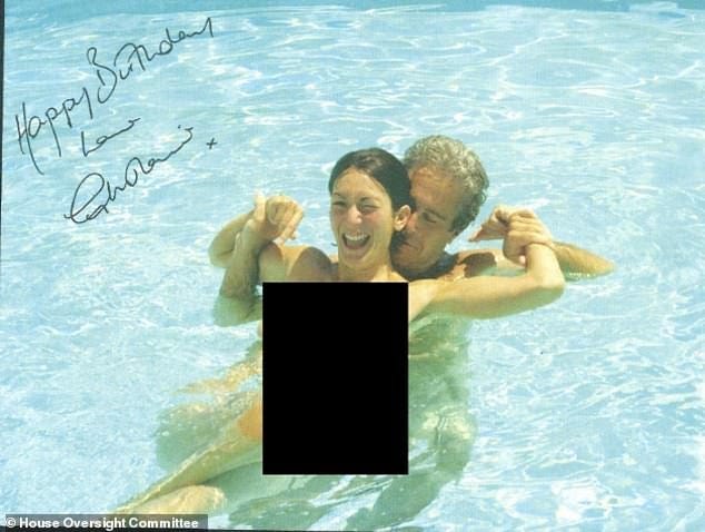 Ghislaine Maxwell and Jeffrey Epstein in a photo she presented him for his 50th birthday Ghislaine Maxwell and Jeffrey Epstein in a photo she presented him for his 50th birthday