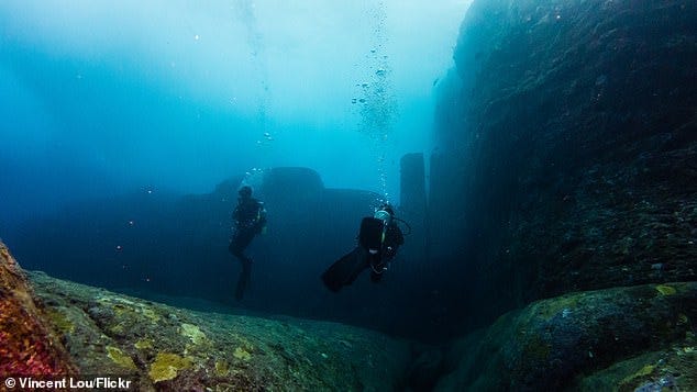 Yonaguni monument was discovered by divers nearly 40 years ago, roughly 60 miles to the east of Taiwan Yonaguni monument was discovered by divers nearly 40 years ago, roughly 60 miles to the east of Taiwan