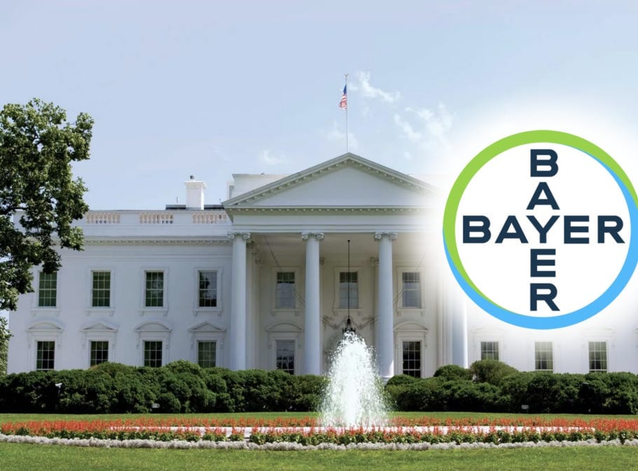 A Bayer logo superimposed on the White House A Bayer logo superimposed on the White House