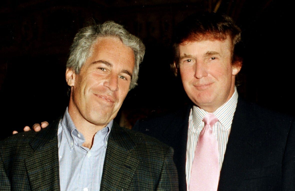 Jeffrey Epstein and Donald Trump pose at the Mar-a-Lago estate. Jeffrey Epstein and Donald Trump pose at the Mar-a-Lago estate.