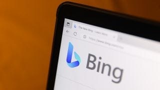 Bing's logo and home screen on a laptop Bing's logo and home screen on a laptop