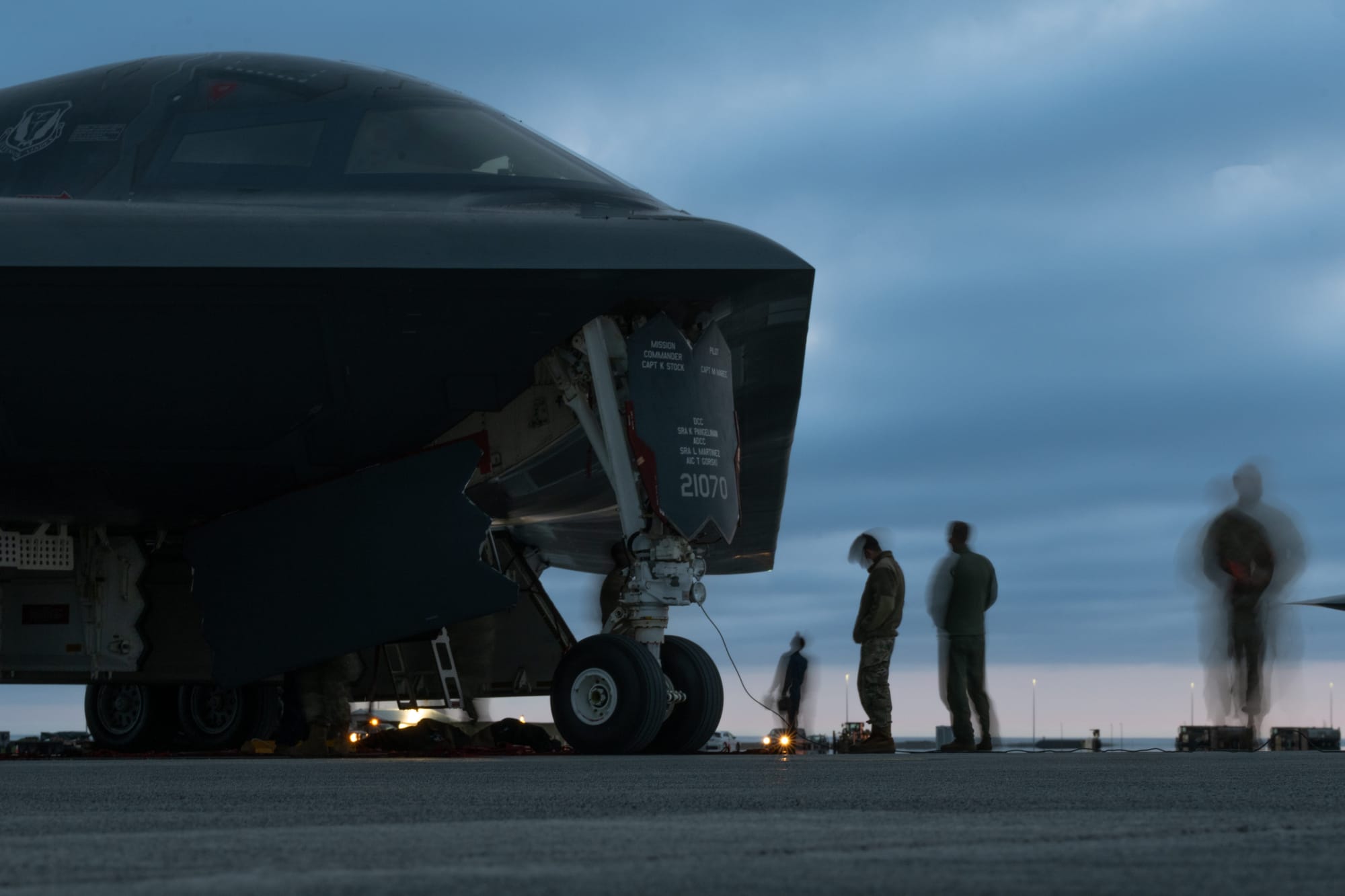 U.S. Air Force maintainers with the 393rd Expeditionary Bomb Squadron perform maintenance on a B-2 Spirit stealth bomber as part of a Bomber Task Force mission supported by the Icelandic Coast Guard at Keflavik Air Base, Iceland, Aug 30, 2023. BTF missions showcase the Air Force’s ability to continue to execute flying missions, sustain readiness and support our allies through the concept of Agile Combat Employment. (U.S. Air Force photo by Airman 1st Class Robert Hicks) U.S. Air Force maintainers with the 393rd Expeditionary Bomb Squadron perform maintenance on a B-2 Spirit stealth bomber as part of a Bomber Task Force mission supported by the Icelandic Coast Guard at Keflavik Air Base, Iceland, Aug 30, 2023. BTF missions showcase the Air Force’s ability to continue to execute flying missions, sustain readiness and support our allies through the concept of Agile Combat Employment. (U.S. Air Force photo by Airman 1st Class Robert Hicks)