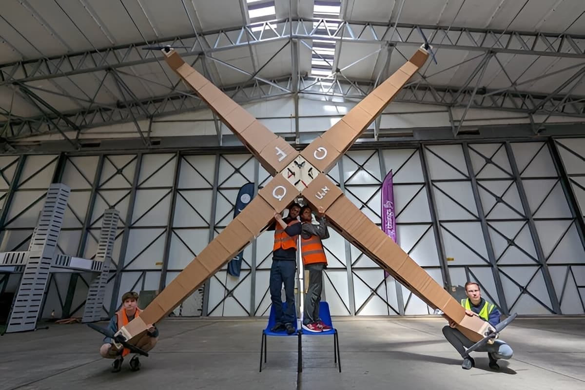 The University of Manchester team with its Giant Foamboard Quadcopter The University of Manchester team with its Giant Foamboard Quadcopter