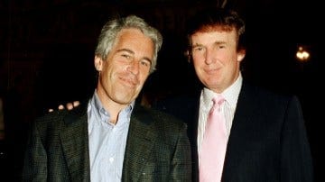 Jeffrey Epstein and Donald Trump pose at the Mar-a-Lago estate. Jeffrey Epstein and Donald Trump pose at the Mar-a-Lago estate.