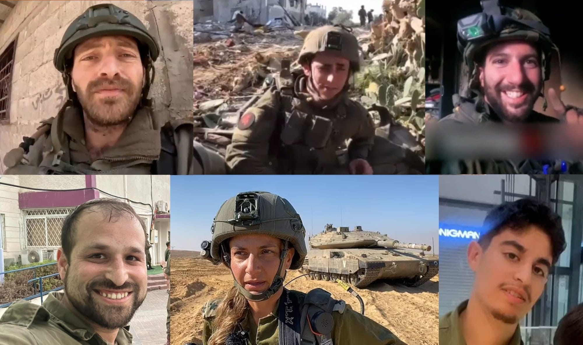 IDF soldiers from the UK, clockwise from top left: Sam Sank, Oren Anish, Levi Simon, Daniel Menczer, ‘Tamara’ and Zecharia Deutsch. IDF soldiers from the UK, clockwise from top left: Sam Sank, Oren Anish, Levi Simon, Daniel Menczer, ‘Tamara’ and Zecharia Deutsch.