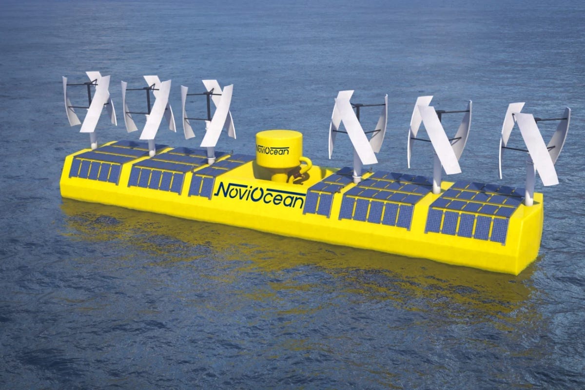 This hybrid energy platform is an innovative 650-kW wave power generator, with 300 kW of wind energy and 50 kW of solar piggybacked on board This hybrid energy platform is an innovative 650-kW wave power generator, with 300 kW of wind energy and 50 kW of solar piggybacked on board