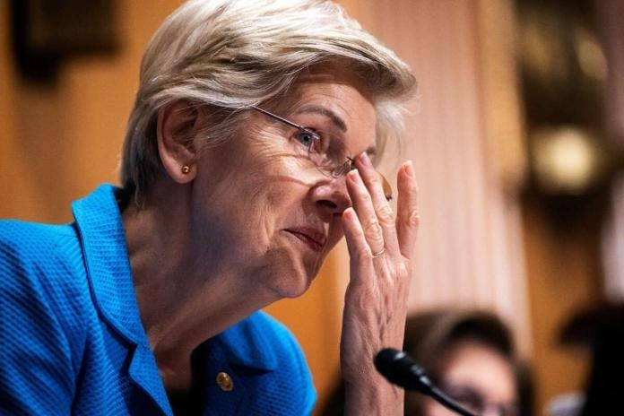 Sen. Elizabeth Warren is pictured during a Senate Finance Committee hearing in Dirksen Building on April 19, 2023. Sen. Elizabeth Warren is pictured during a Senate Finance Committee hearing in Dirksen Building on April 19, 2023.