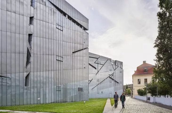 Jewish Museum Berlin - the zinc facade has numerous window slits Jewish Museum Berlin - the zinc facade has numerous window slits