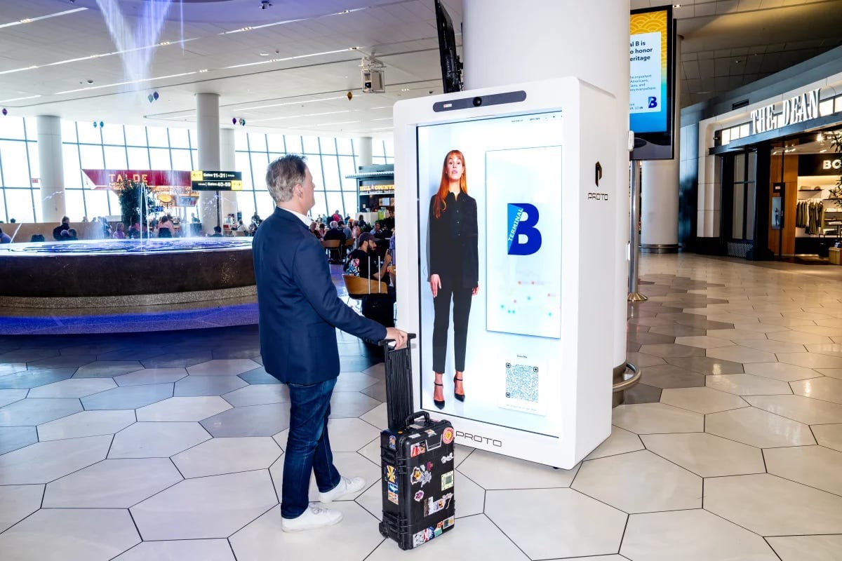 Bridget is a life-size AI hologram concierge for real-time wayfinding and passengers' help Bridget is a life-size AI hologram concierge for real-time wayfinding and passengers' help