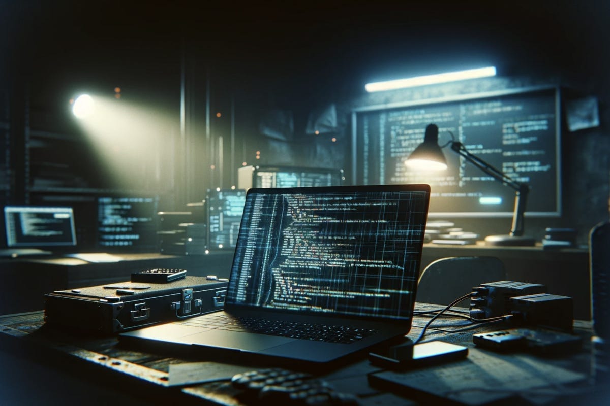 An unattended laptop, rendered using AI tools, quietly works away autonomously An unattended laptop, rendered using AI tools, quietly works away autonomously