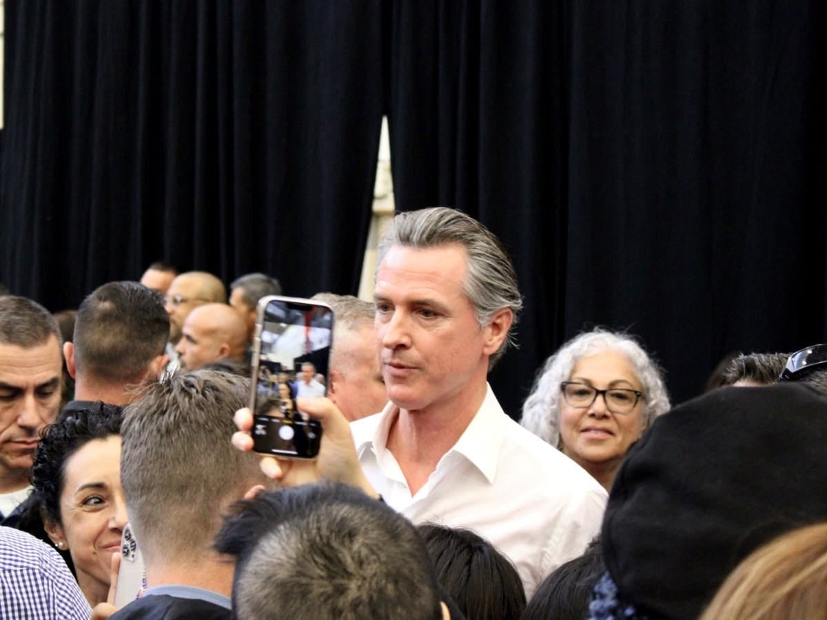 California Gov. Gavin Newsom is pictured at a "YES on Prop 1" rally, Nov. 6, 2022, at Long Beach Community College. California Gov. Gavin Newsom is pictured at a "YES on Prop 1" rally, Nov. 6, 2022, at Long Beach Community College.