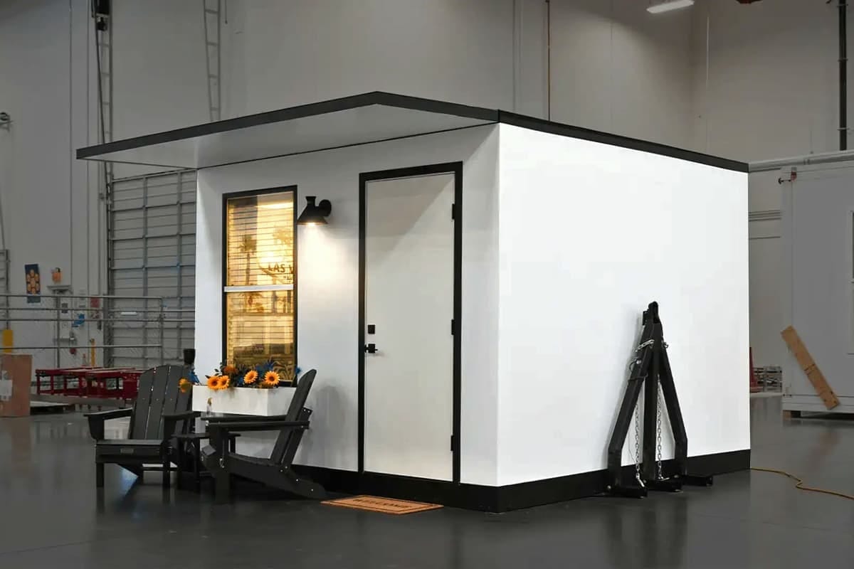 The Boxabl Baby Box fully set up in Boxabl's Las Vegas warehouse The Boxabl Baby Box fully set up in Boxabl's Las Vegas warehouse