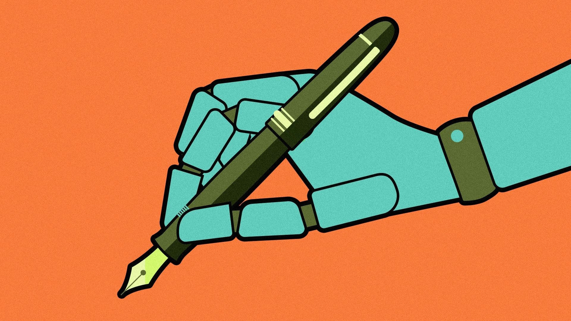 Illustration of a robot holding a fountain pen. Illustration of a robot holding a fountain pen.