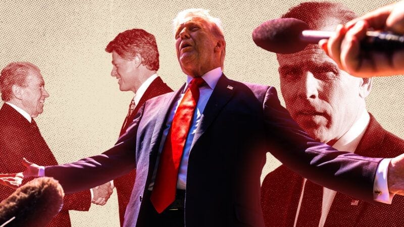 An illustration with Donald Trump at center between Marc Rich and Bill Clinton on one side and Hunter Biden on the other side An illustration with Donald Trump at center between Marc Rich and Bill Clinton on one side and Hunter Biden on the other side | Photo: Adani Samat/Sipa USA/JT Vintage/ZUMAPRESS/Newscom/Jim LoScalzo - Pool via CNP