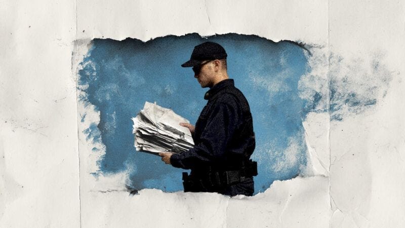 An Immigration and Customs Enforcement (ICE) agent looks through papers. | Illustration: Midjourney An Immigration and Customs Enforcement (ICE) agent looks through papers. | Illustration: Midjourney
