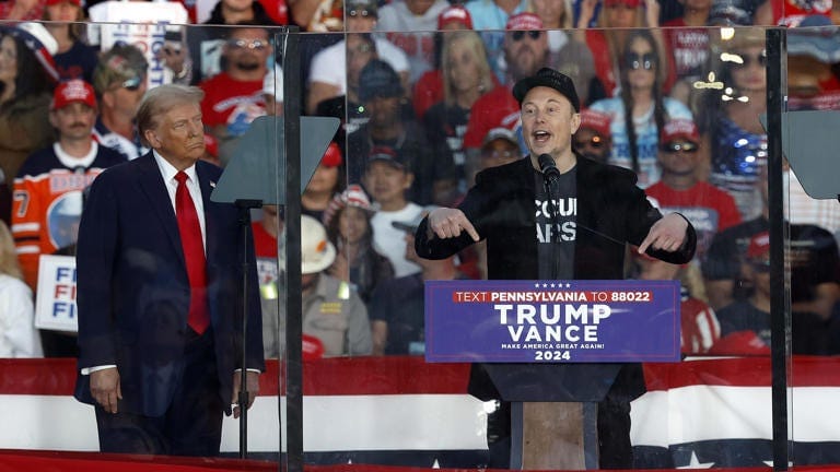 Tesla CEO Elon Musk endorses Republican presidential nominee former President Trump during a campaign rally at the Butler Farm Show fairgrounds in Butler, Pa., Oct. 5. Getty Images Tesla CEO Elon Musk endorses Republican presidential nominee former President Trump during a campaign rally at the Butler Farm Show fairgrounds in Butler, Pa., Oct. 5. Getty Images
