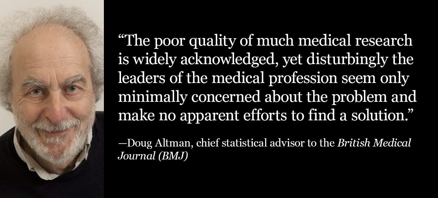 Doug Altman: Poor medical research is widespread, but medical leaders seem unconcerned and unwilling to fix it. Doug Altman: Poor medical research is widespread, but medical leaders seem unconcerned and unwilling to fix it.