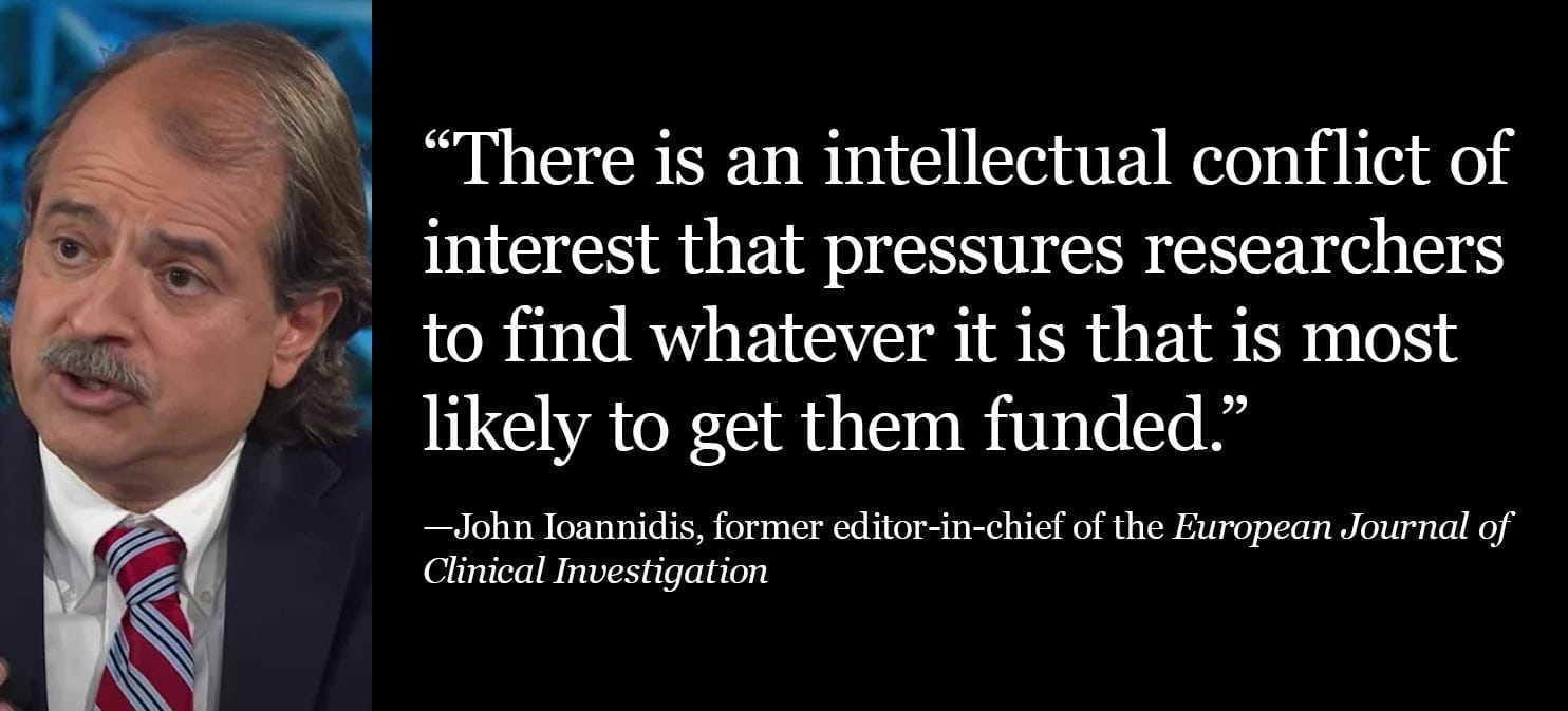 Ioannidis: Funding pressures bias scientists toward results that bring in more money. Ioannidis: Funding pressures bias scientists toward results that bring in more money.