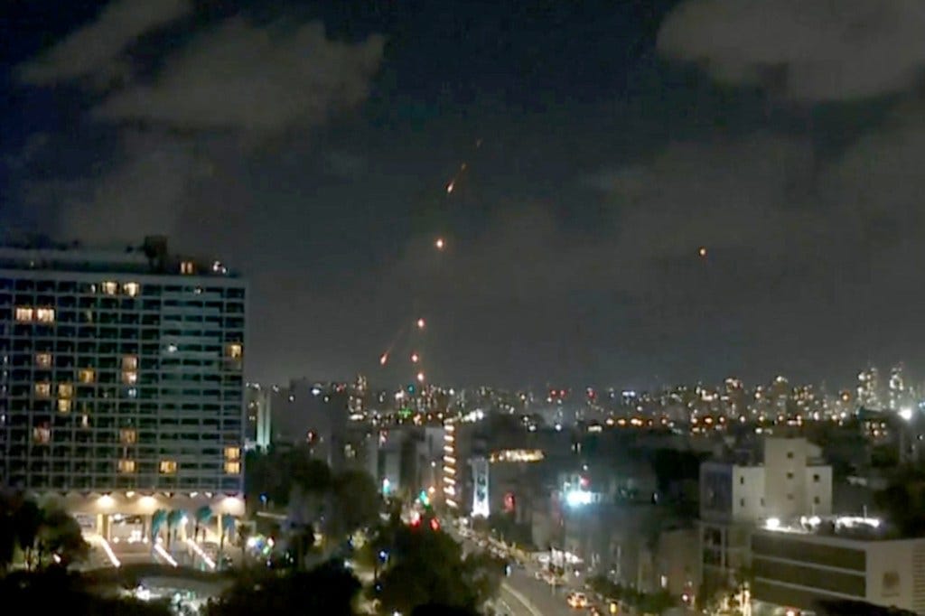 Missiles fly over Tel Aviv. Missiles fly over Tel Aviv.