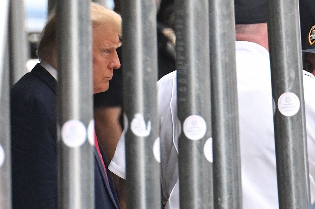 Trump is the first former president to be indicted and arraigned for a crime. Trump is the first former president to be indicted and arraigned for a crime.