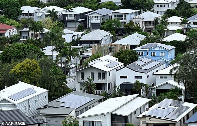 New data has revealed that more than 60 per cent of Aussie households consist of just one or two occupants. Pictured are homes in Brisbane New data has revealed that more than 60 per cent of Aussie households consist of just one or two occupants. Pictured are homes in Brisbane