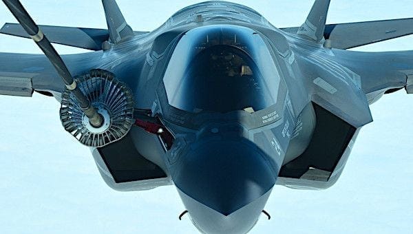 A U.S. Marine Corps pilot lines up a F-35B Lightning II to refuel from a KC-10 Extender, assigned to the 305th Air Mobility Wing at Joint Base McGuire-Dix-Lakehurst, N.J., July 4, 2020. The F-35B is part of a formation of military aircraft that flew over Boston, New York City, Philadelphia, Baltimore and Washington D.C. during a Salute to America event that celebrated the nation’s 244th birthday and provided the DoD an opportunity to demonstrate the capabilities and professionalism of the Armed Forces. (U.S. Air Force photo by Senior Airman Briana Cespedes) A U.S. Marine Corps pilot lines up a F-35B Lightning II to refuel from a KC-10 Extender, assigned to the 305th Air Mobility Wing at Joint Base McGuire-Dix-Lakehurst, N.J., July 4, 2020. The F-35B is part of a formation of military aircraft that flew over Boston, New York City, Philadelphia, Baltimore and Washington D.C. during a Salute to America event that celebrated the nation’s 244th birthday and provided the DoD an opportunity to demonstrate the capabilities and professionalism of the Armed Forces. (U.S. Air Force photo by Senior Airman Briana Cespedes)