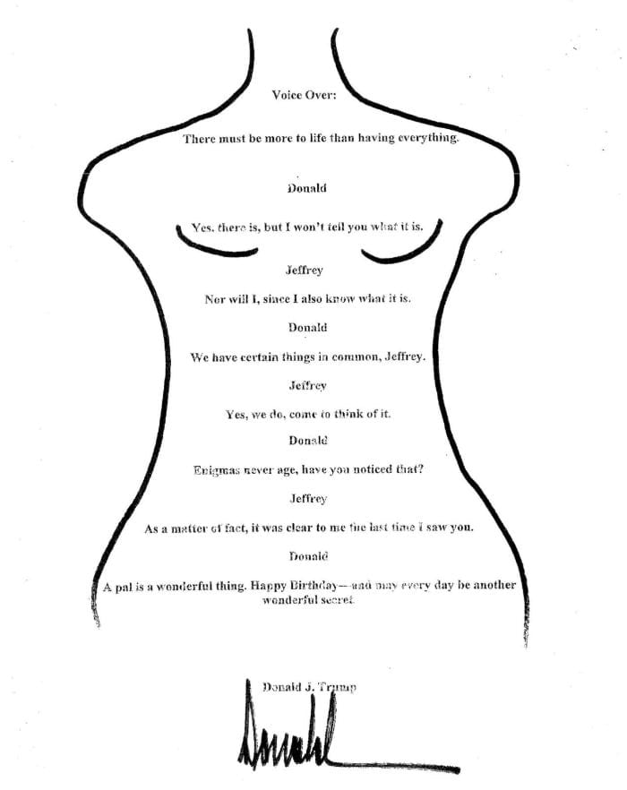An image of the letter bearing Trump’s signature, which has been turned over to Congress by the Epstein estate.