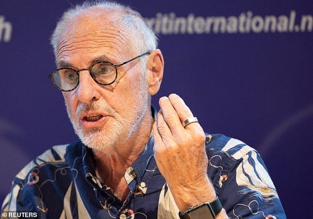The Sarco's inventor Philip Nitschke pictured at a press conference in Zurich on July 17 The Sarco's inventor Philip Nitschke pictured at a press conference in Zurich on July 17