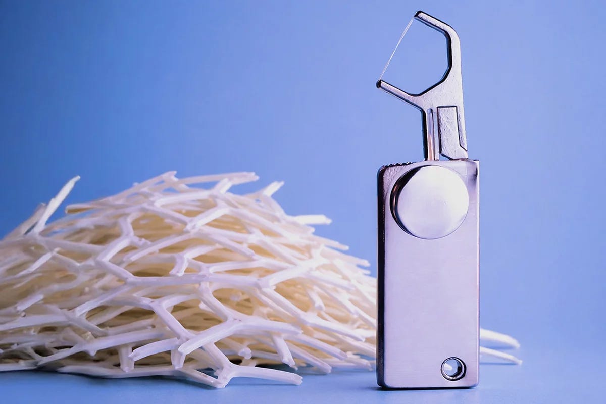 This pocketable little tool neatly holds months' worth of dental floss, and helps you get the job done without getting any plastic involved This pocketable little tool neatly holds months' worth of dental floss, and helps you get the job done without getting any plastic involved
