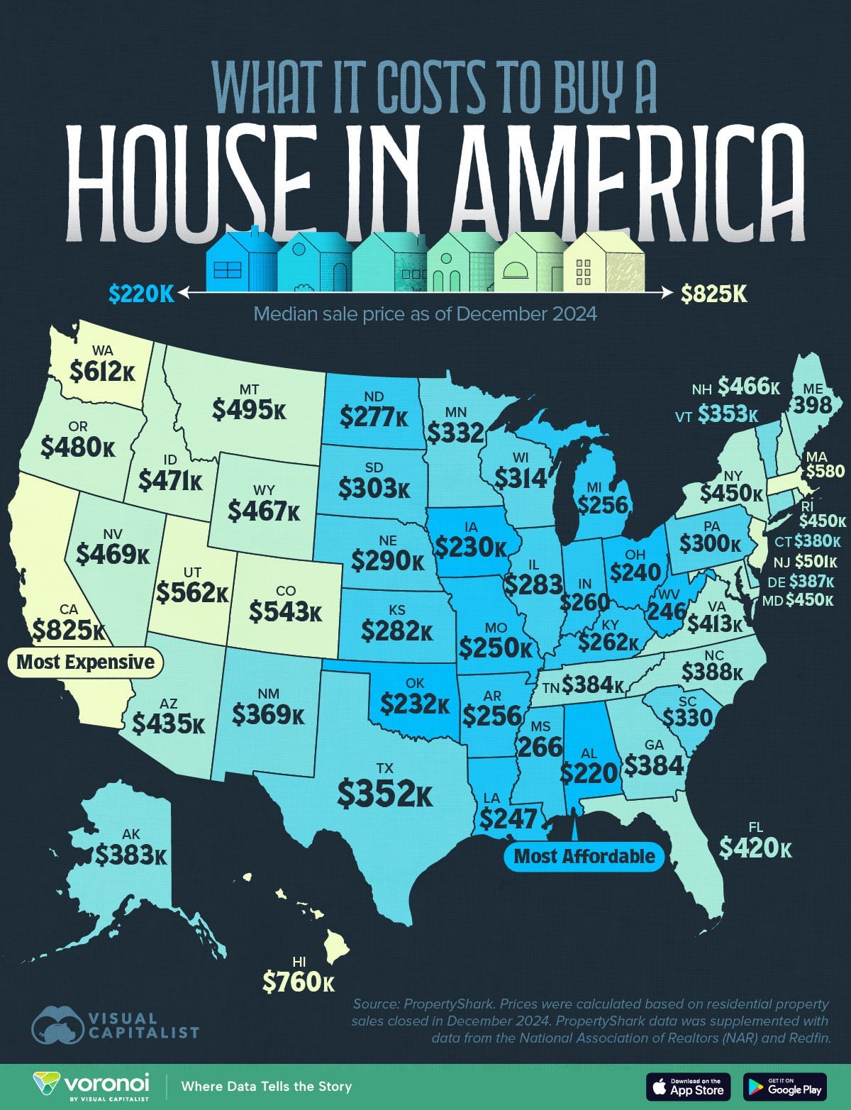 Map of cost to buy a house in America Map of cost to buy a house in America