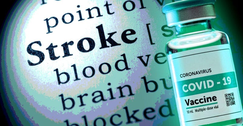 word "stroke" and covid vaccine bottle word "stroke" and covid vaccine bottle