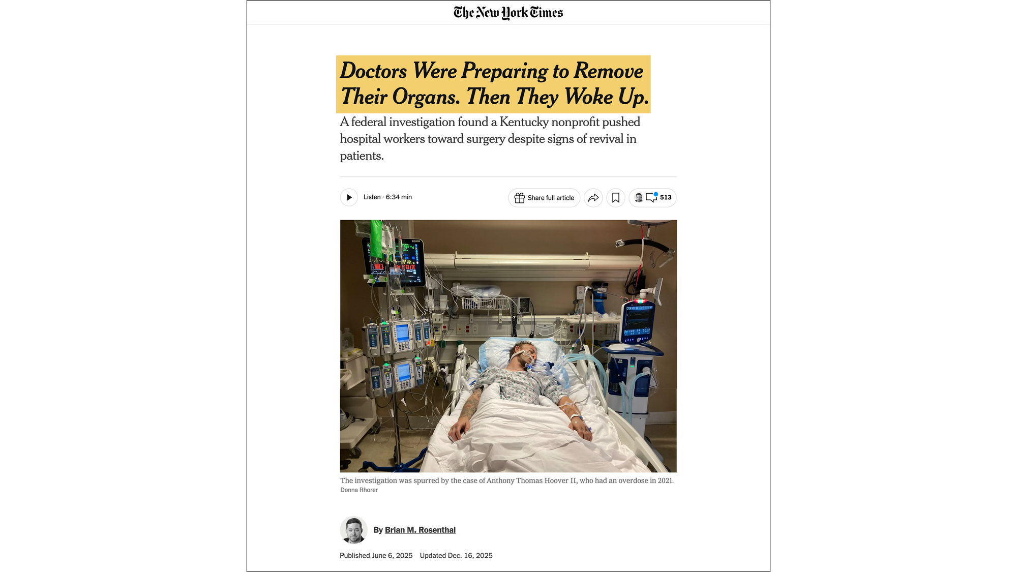 Doctors Were Preparing to Remove Their Organs. Then They Woke Up. (The New York Times, 2025) Doctors Were Preparing to Remove Their Organs. Then They Woke Up. (The New York Times, 2025)