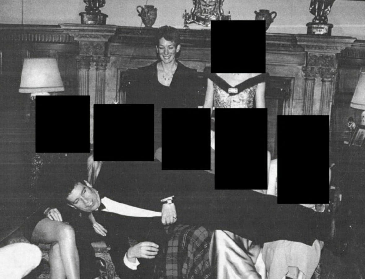 An image of Andrew and Ghislaine Maxwell at Sandringham, with the rest of the faces redacted, was released by the Department of Justice on Friday An image of Andrew and Ghislaine Maxwell at Sandringham, with the rest of the faces redacted, was released by the Department of Justice on Friday