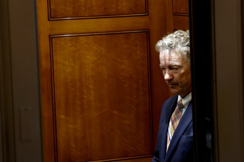 U.S. Senator Rand Paul leaving the Senate Chambers in the U.S. Capitol after delivering remarks on March 22, 2024. U.S. Senator Rand Paul leaving the Senate Chambers in the U.S. Capitol after delivering remarks on March 22, 2024.