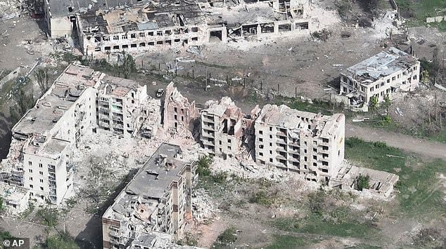 This photo taken from a drone video provided by Ukraine Patrol Police, shows devastation in Chasiv Yar, an eastern Ukrainian city Russia is assaulting, Ukraine, April 29 This photo taken from a drone video provided by Ukraine Patrol Police, shows devastation in Chasiv Yar, an eastern Ukrainian city Russia is assaulting, Ukraine, April 29
