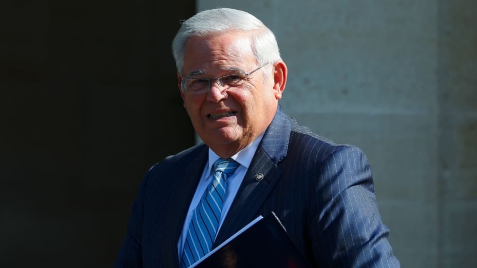 US Senator Mr. Robert Menendez before his meeting with the President of the Republic of Cyprus, Mr. Nikos Christodoulides at the Presidential Palace in the capital of Nicosia. Cyprus, Thursday, August 24, 2023. The attack on UN peacekeepers in the Pyla no-fly zone was a completely unacceptable violation of international law and the UN Security Council must immediately adopt a resolution condemning the recent attack on the territory of Cyprus, said today US Senator Mr. Robert Menendez in his speech with the