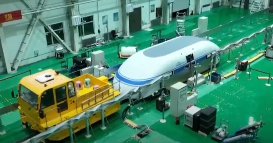 The first track has been laid for the floating train The first track has been laid for the floating train