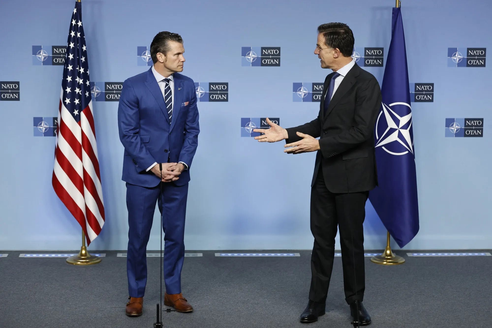 US Defense Secretary Pete Hegseth and NATO Secretary General Mark Rutte in Brussels on Feb. 13. US Defense Secretary Pete Hegseth and NATO Secretary General Mark Rutte in Brussels on Feb. 13.