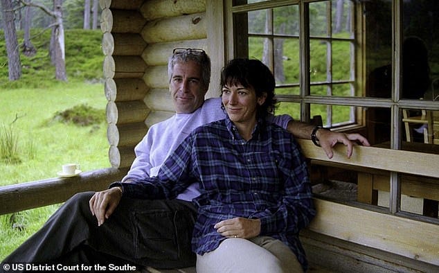Jeffrey Epstein and Ghislaine Maxwell at the Queen's log cabin on the Balmoral Estate Jeffrey Epstein and Ghislaine Maxwell at the Queen's log cabin on the Balmoral Estate