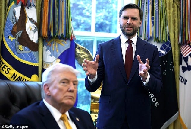 US Vice President JD Vance speaks to the media as President Donald Trump looks on during a ceremony in the Oval Office US Vice President JD Vance speaks to the media as President Donald Trump looks on during a ceremony in the Oval Office