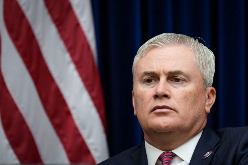Committee ranking member Rep. James Comer (R-KY) attends a House Oversight Committee hearing titled Examining the Practices and Profits of Gun Manufacturers in the Rayburn House Office Building on Capitol Hill July 27, 2022 in Washington, DC. According to an investigation by the House Committee on Oversight and Reform, major gun manufacturers have made over $1 billion in the last decade selling military-style assault weapons. Smith & Wesson CEO Mark Smith was also invited to testify, but did not attend. (Photo by Drew Angerer/Getty Images) Committee ranking member Rep. James Comer (R-KY) attends a House Oversight Committee hearing titled Examining the Practices and Profits of Gun Manufacturers in the Rayburn House Office Building on Capitol Hill July 27, 2022 in Washington, DC. According to an investigation by the House Committee on Oversight and Reform, major gun manufacturers have made over $1 billion in the last decade selling military-style assault weapons. Smith & Wesson CEO Mark Smith was also invited to testify, but did not attend. (Photo by Drew Angerer/Getty Images)