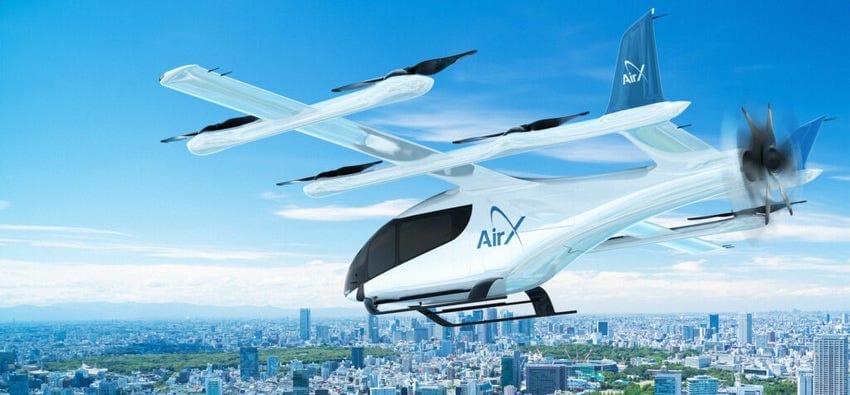 Eve Air Mobility's eVTOL (electric vertical takeoff and landing) vehicle in the air. Eve Air Mobility's eVTOL (electric vertical takeoff and landing) vehicle in the air.